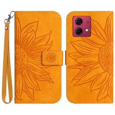 SKALO Motorola Edge 40 Neo 5G Embossed Flower Plånboksfodral i PU-Läder - Ljusbrun