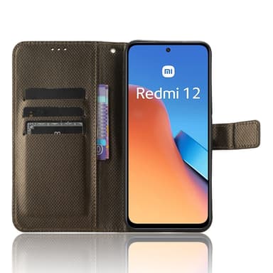 SKALO Xiaomi Redmi 12 4G/5G Premium Mini Romb Plånboksfodral - Brun