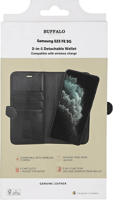 Buffalo Samsung S23 FE 5G 2-i-1 Leather plånboksfodral (svart)