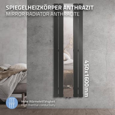 ML-Design Badrumsvärmare 1600x450 mm, antracit med spegel