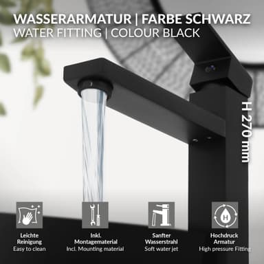 LuxeBath Högkvalitativ badrumsblandare, svart matt, rostfritt stål-mässing