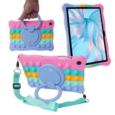 SKALO Samsung Tab A9 Stöttåligt Armor Popit Silikon Skal - Rainbow