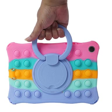 SKALO Samsung Tab A9 Stöttåligt Armor Popit Silikon Skal - Rainbow