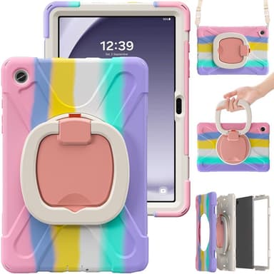 SKALO Samsung Tab A9+ Extra Stöttåligt Armor Ring Skal med Axelrem - Rainbow