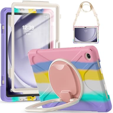SKALO Samsung Tab A9+ Extra Stöttåligt Armor Ring Skal med Axelrem - Rainbow