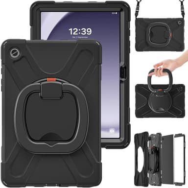 SKALO Samsung Tab A9+ Extra Stöttåligt Armor Ring Skal med Axelrem - Svart