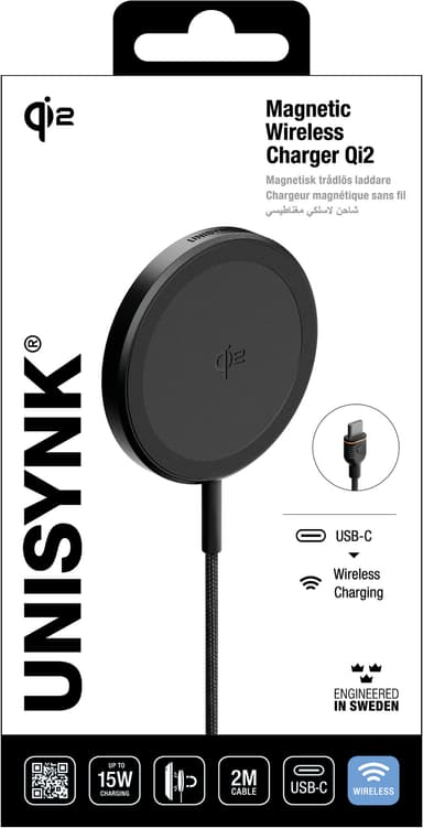 Unisynk Qi2 15 W trådlös laddare (svart)