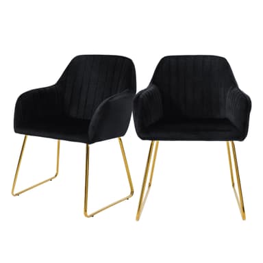 2x Matstolar med ryggstöd, svart sammet och metallben ML-Design