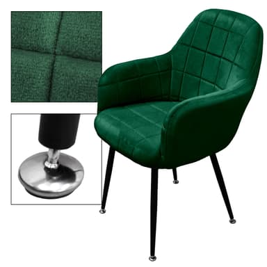 ML-Design matstolar 2 st, mörkgrön, sits sammet med svarta metallben