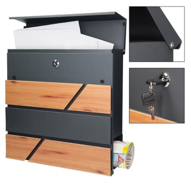 ML-Design brevlåda 37x36,5x11 cm antracit/trämönstrat stål