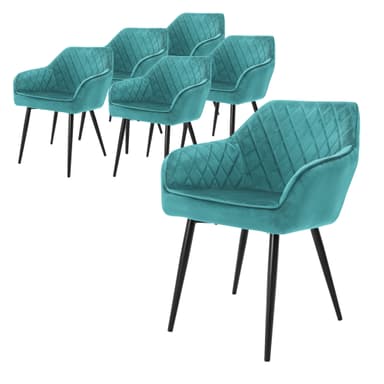 ML-Design Set om 6x Petroleum Matstolar - Svarta metallben
