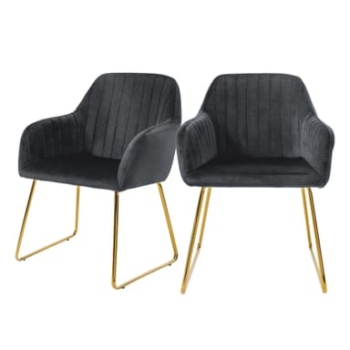 2x Matstolar grå sammetsklädsel med metallben ML-Design
