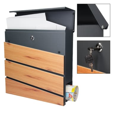 Brevinkast 37x36,5x11 cm antracit/trälook stål ML-Design