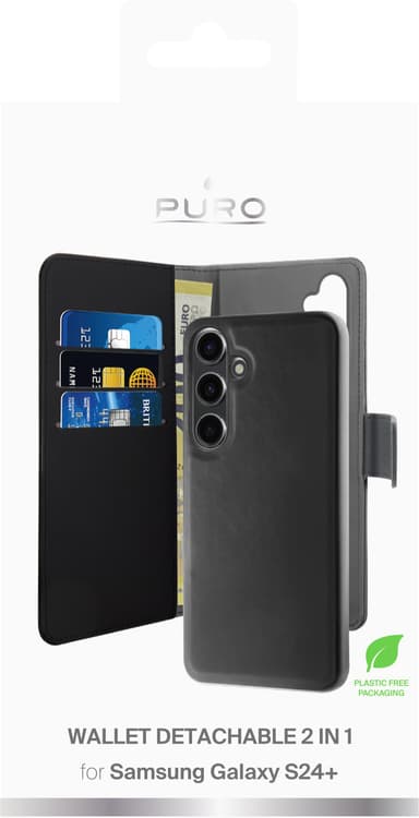 Puro 2in1 Samsung Galaxy S24 Plus plånboksfodral (svart)