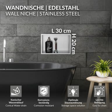Duschbricka 30x20 cm silver rostfritt stål LuxeBath