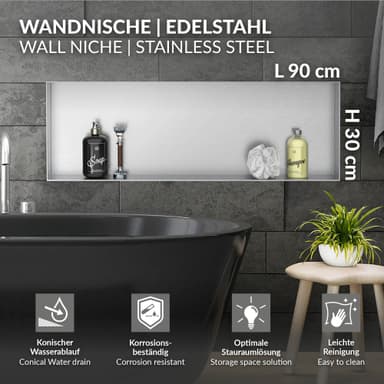 Duschkar 90x30 cm silver rostfritt stål LuxeBath