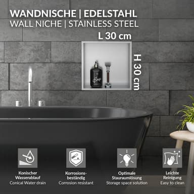 Duschbricka 30x30 cm silver rostfritt stål LuxeBath