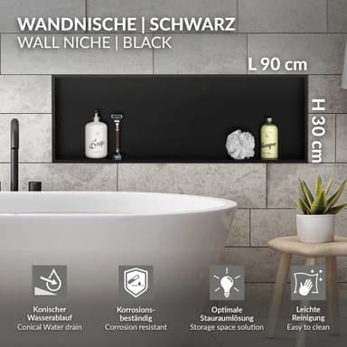 Duschbricka 90x30 cm svart rostfritt stål LuxeBath
