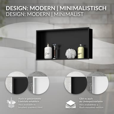 Duschkar 60x30 cm svart rostfritt stål LuxeBath