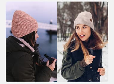 Termisk stickad mössa, vinter mössor varm mössa för kvinnor Rosa