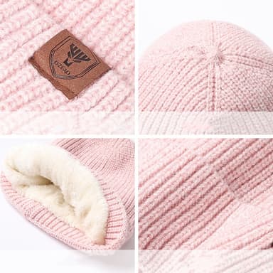 Termisk stickad mössa, vinter mössor varm mössa för kvinnor Rosa