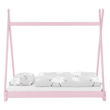 Barnsäng Tipi med spjälram och madrass 70x140 cm rosa