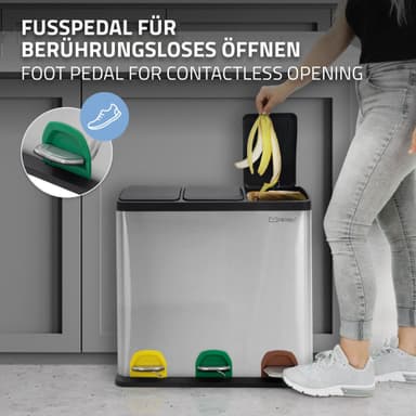 ML-Design Papperskorg för kök 3x20L (60L), Silverstål