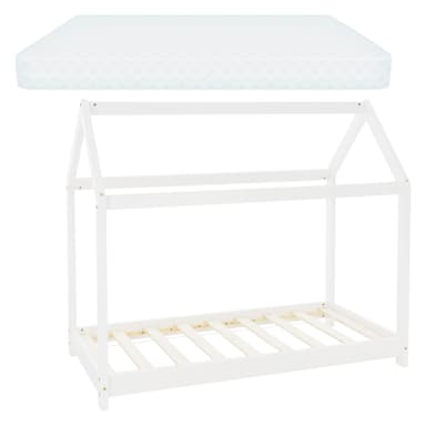 ML-Design Säng80x160 cm med sänghimmel och förstärkt ram, vit