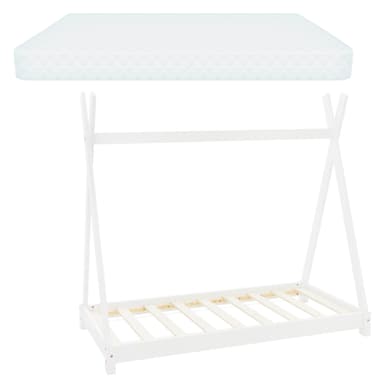 Barnsängmed gallerram och madrass 70x140 cm vit furu