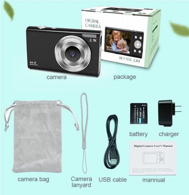 Digitalkamera 2.7K/44MP/16x Zoom/Anti-Shake/Webcam Svart