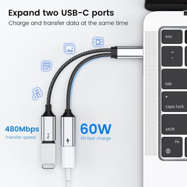 USB-C hane till dubbel USB-C hona splitter kabel snabbladdning
