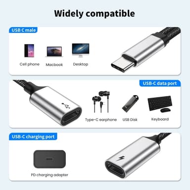 USB-C hane till dubbel USB-C hona splitter kabel snabbladdning