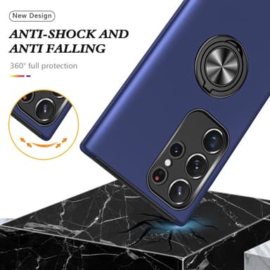 Samsung Galaxy S24 Ultra Hybrid skal med Finger Ring - MörkBlå