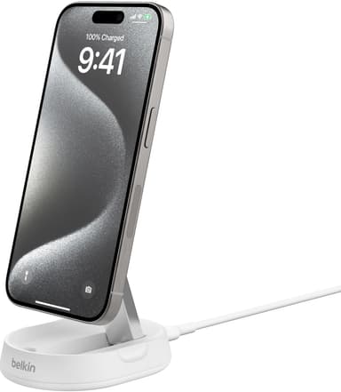 Belkin BoostCharge Pro Qi2 15W magnetisk konvertibel laddare (vit)