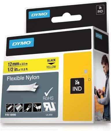 DYMO RhinoPRO märktejp flex nylon 12mm, svart på gult (18490)