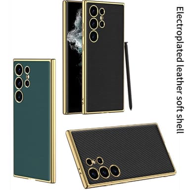 SKALO Samsung S24 Ultra PU-Läder Guldkant Skal - Svart