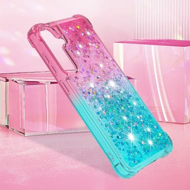 SKALO Samsung S24 Kvicksand Glitter Hjärtan TPU-skal - Rosa-Turkos