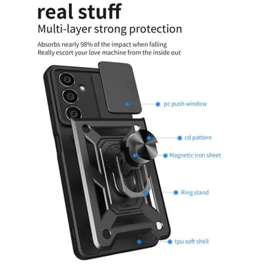 SKALO Samsung A05s 4G Armor Hybrid Metallring Kameraslider - Svart