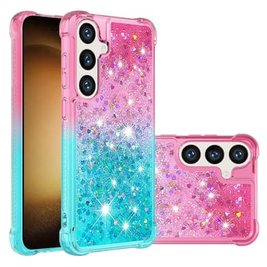 SKALO Samsung S24 Kvicksand Glitter Hjärtan TPU-skal - Rosa-Turkos