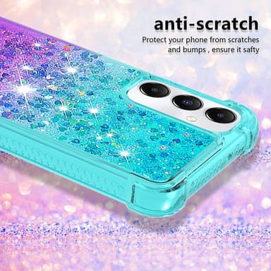 SKALO Samsung A05s 4G Kvicksand Glitter Hjärtan TPU-skal - Turkos-Lila