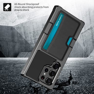 SKALO Samsung S24 Ultra Shockproof Läder Korthållare - Svart