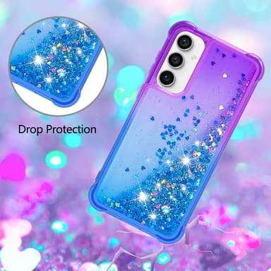 SKALO Samsung S23 FE Kvicksand Glitter Hjärtan TPU-skal - Lila-Blå