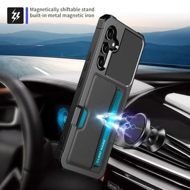SKALO Samsung S23 FE Shockproof Läder Korthållare - Svart