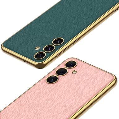 SKALO Samsung S24+ PU-Läder Guldkant Skal - Svart
