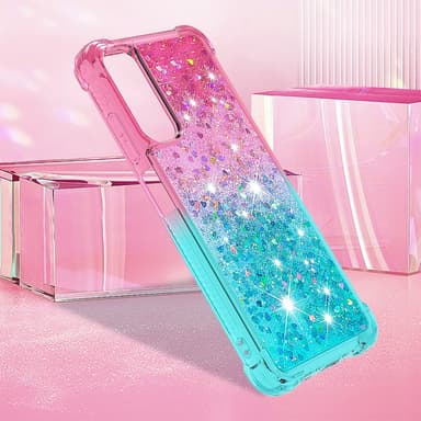 SKALO Samsung A05s 4G Kvicksand Glitter Hjärtan TPU-skal - Rosa-Turkos