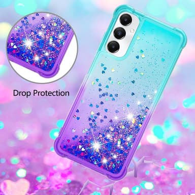 SKALO Samsung A05s 4G Kvicksand Glitter Hjärtan TPU-skal - Turkos-Lila