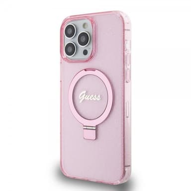 Guess iPhone 15 Pro Max Skal Ring Stand Glitter MagSafe Rosa