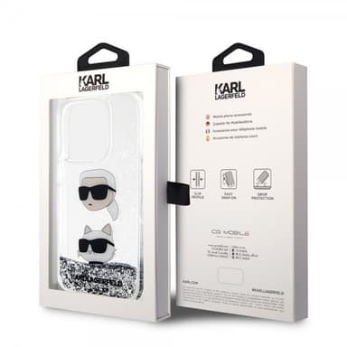 Karl Lagerfeld iPhone 15 Pro Skal Liquid Glitter Karl & Choupette Silver