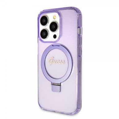 Guess iPhone 15 Pro Max Skal Ring Stand Glitter MagSafe Lila