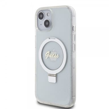 Guess iPhone 15 Skal Ring Stand Glitter MagSafe Transparent